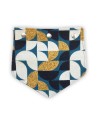 Rabat pochette jacquard – motifs géométriques bleu, noir, blanc, ocre