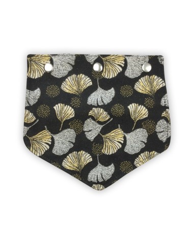 Rabat jacquard noir – feuilles ginkgo doré et argenté – pour sac pochette Rabat jacquard noir – feuilles ginkgo doré et argenté – pour sac pochette