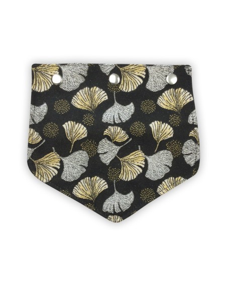 Rabat jacquard noir – feuilles ginkgo doré et argenté – pour sac pochette