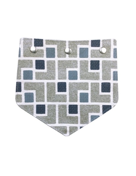 Rabat en velours gris et tissu brodé – carrés bleus – pour pochette élégante