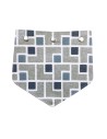 Rabat en velours gris et tissu brodé – carrés bleus – pour pochette élégante