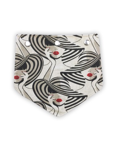Rabat toile imprimée fond lin – silhouette femme noire au chapeau et lèvres rouges Rabat toile imprimée fond lin – silhouette femme noire au chapeau et lèvres rouges