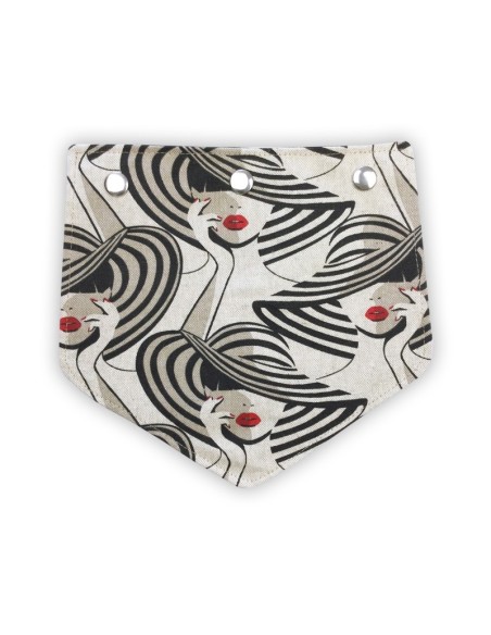 Rabat toile imprimée fond lin – silhouette femme noire au chapeau et lèvres rouges
