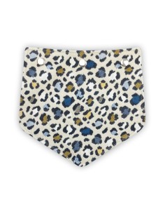 Rabat jacquard français – motif léopard bleu et camel – pour sac pochette