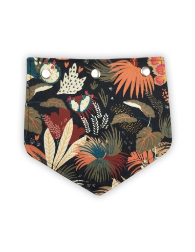 Rabat coton épais – motifs végétaux stylisés tons chauds avec vert et bleu canard Rabat coton épais – motifs végétaux stylisés tons chauds avec vert et bleu canard
