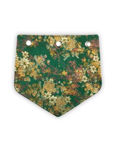 Rabat satiné vert brillant – petites fleurs blanches jaunes dorées – style asiatique pochette