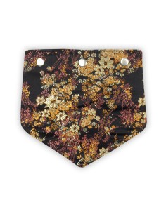 Rabat satiné noir profond – petites fleurs blanches roses dorées – style asiatique élégant