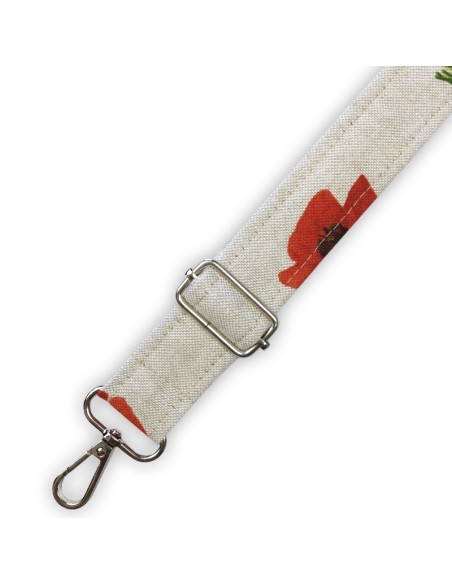Bandoulière assortie coquelicots – toile lin réglable et amovible