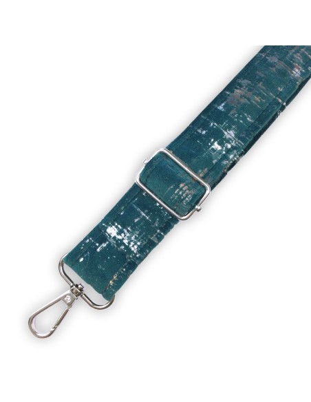 Bandoulière velours vert – reflets or & argent – réglable et assortie