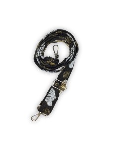 Bandoulière jacquard noir – ginkgo brodé doré et argenté – réglable & chic 2