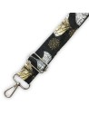 Bandoulière jacquard noir – ginkgo brodé doré et argenté – réglable & chic