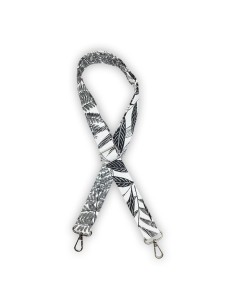 Bandoulière coton demi-natté – motifs végétaux noir & blanc – réglable