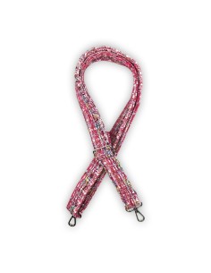 Bandoulière maille rose – effet tweed fil argenté – réglable & élégante