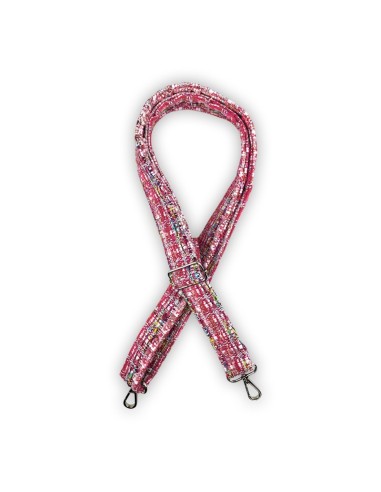 Bandoulière maille rose – effet tweed fil argenté – réglable & élégante Bandoulière maille rose – effet tweed fil argenté – réglable & élégante