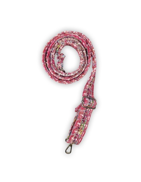 Bandoulière maille rose – effet tweed fil argenté – réglable & élégante