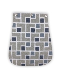 Rabat velours gris & carrés brodés bleus – tissu géométrique 2 matières