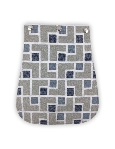 Rabat velours gris & carrés brodés bleus – tissu géométrique 2 matières Rabat velours gris & carrés brodés bleus – tissu géométrique 2 matières