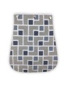 Rabat velours gris & carrés brodés bleus – tissu géométrique 2 matières