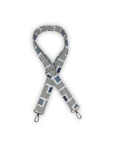 Bandoulière velours gris & carrés brodés – tissu géométrique – réglable