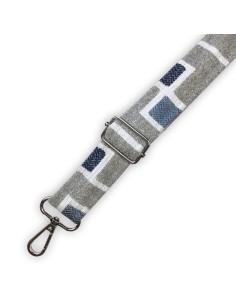 Bandoulière velours gris & carrés brodés – tissu géométrique – réglable 2