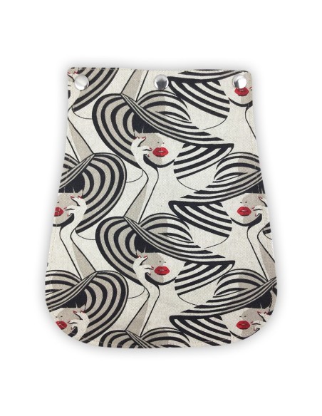 Rabat toile imprimée – femme chic au chapeau – fond lin & lèvres rouges