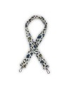 Bandoulière jacquard Made in France – motif léopard – bleu & camel – ajustable