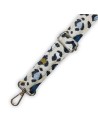 Bandoulière jacquard Made in France – motif léopard – bleu & camel – ajustable