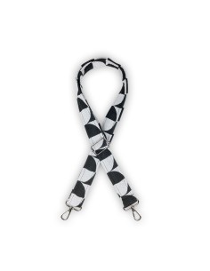 Bandoulière jacquard noir et blanc – motif damier courbé – tissu graphique