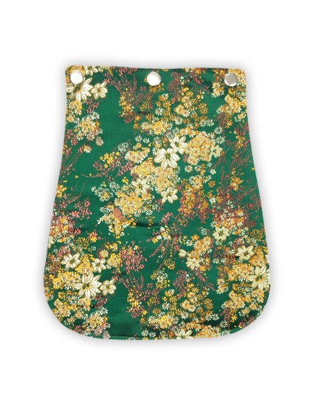 Rabat tissu satiné vert – fleurs blanches dorées – inspiration asiatique