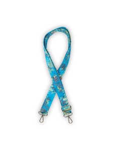 Bandoulière satin bleu brillant – fleurs blanches dorées – esprit asiatique