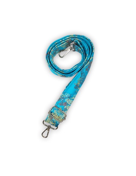 Bandoulière satin bleu brillant – fleurs blanches dorées – esprit asiatique