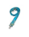 Bandoulière satin bleu brillant – fleurs blanches dorées – esprit asiatique