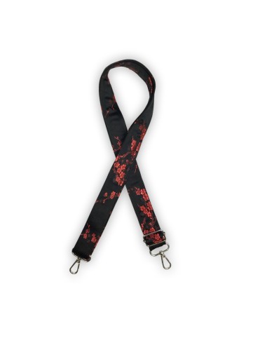 Bandoulière satin noir – broderie fleurs de cerisier rouges – style japonais Bandoulière satin noir – broderie fleurs de cerisier rouges – style japonais