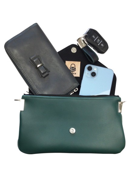 Sac Pochette vert en cuir synthétique – Rabat Interchangeable & Style Personnalisable